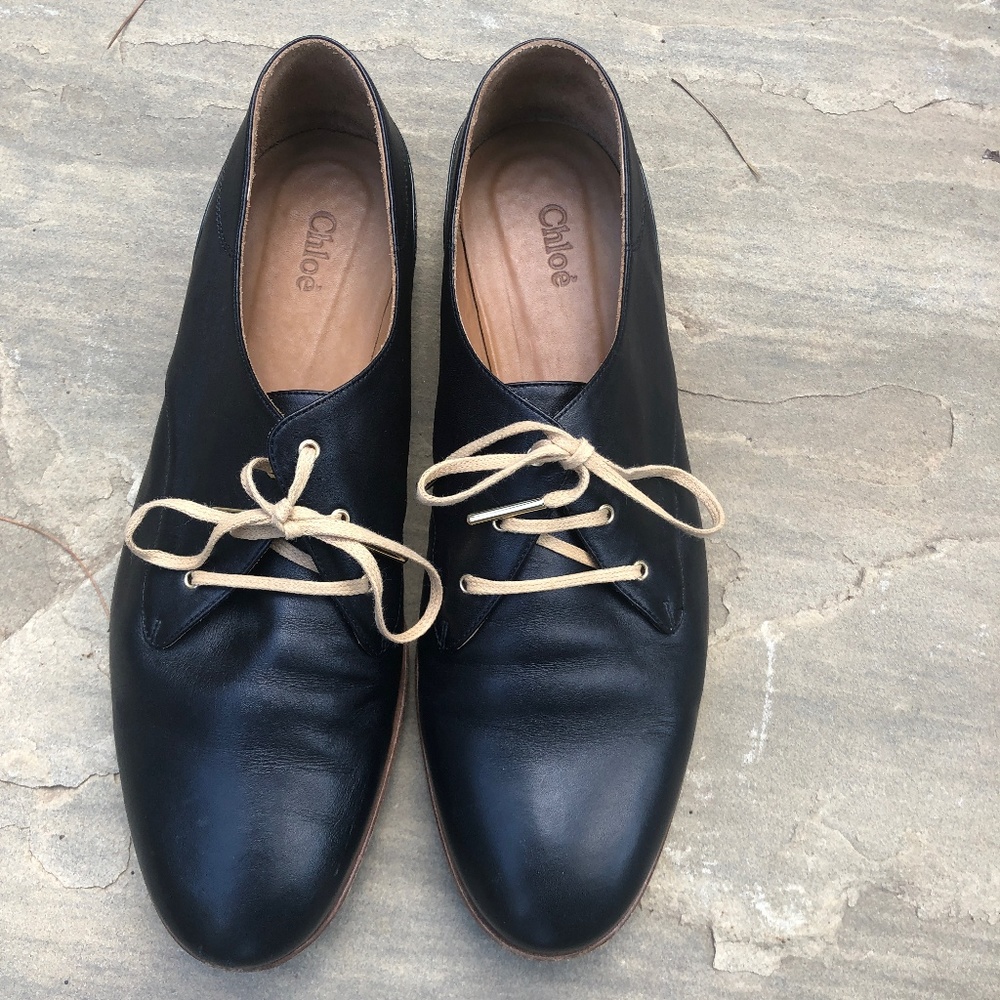 Chloé Annick Black Leather Oxford Flats Size 40/9